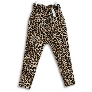 NWT NEW YORK & CO 7TH AVENUE THE MADIE BELTED ANKLE PANTS BROWN LEOPARD PRINT 2